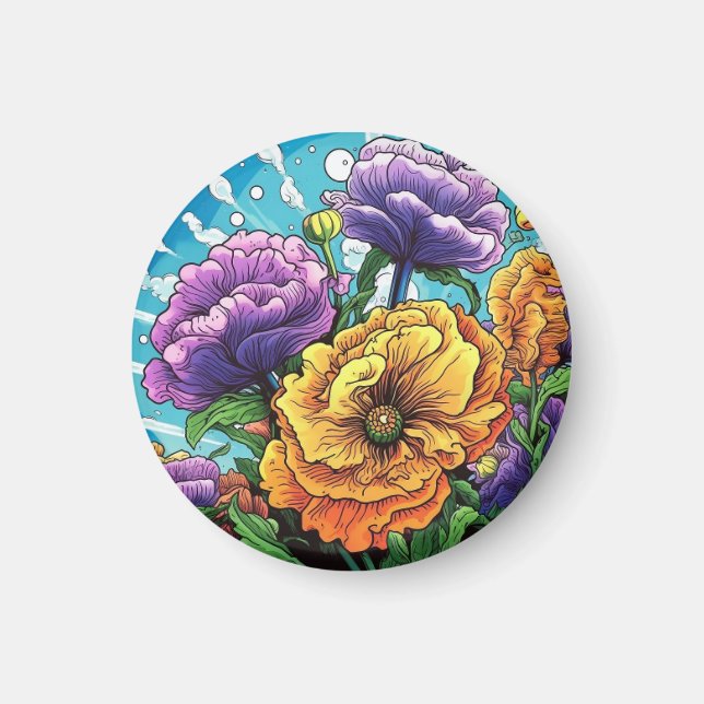 Íman Ímã de flor ousada, vibrante e linda (Frente)