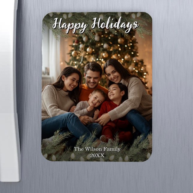 Íman Ímã de Foto com Foto e Texto Personalizados (Custom Magnetic Frame - Holiday Family Photo)