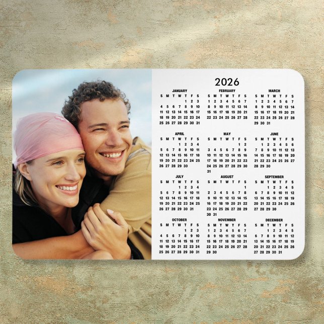 Íman Ímã de foto de calendário moderno de 2026 (2026 Modern Calendar Photo Magnet)