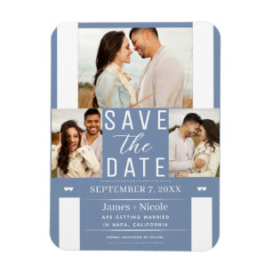 Íman Ímã de Foto de Casamento Save the Date Azul Poeira