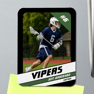Íman Ímã de Foto de Jogador de Lacrosse Verde Vigoroso
