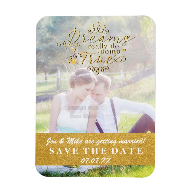 Íman Ímã de Foto DREAMS COME TRUE Gold Save the Date (Vertical)