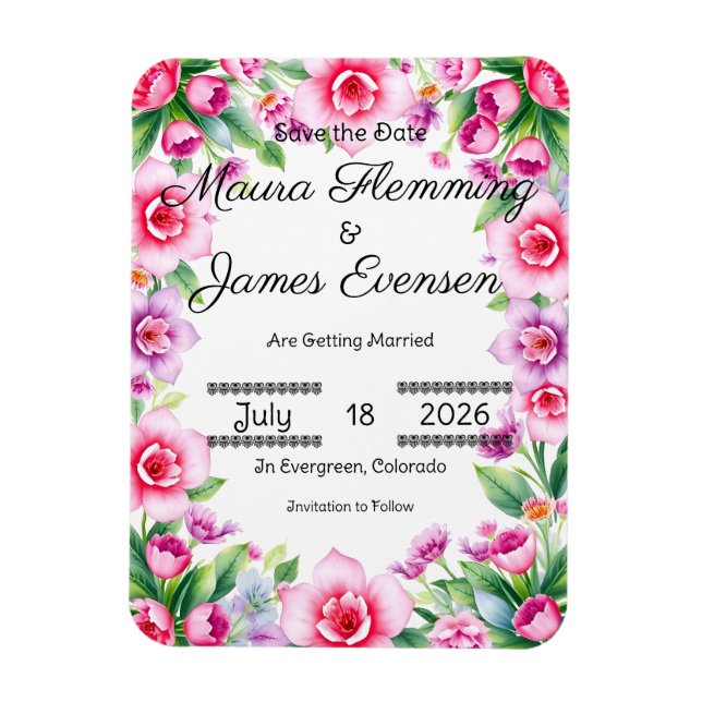 Íman Ímã de Foto Flexível Floral Rosa e Roxo (Vertical)