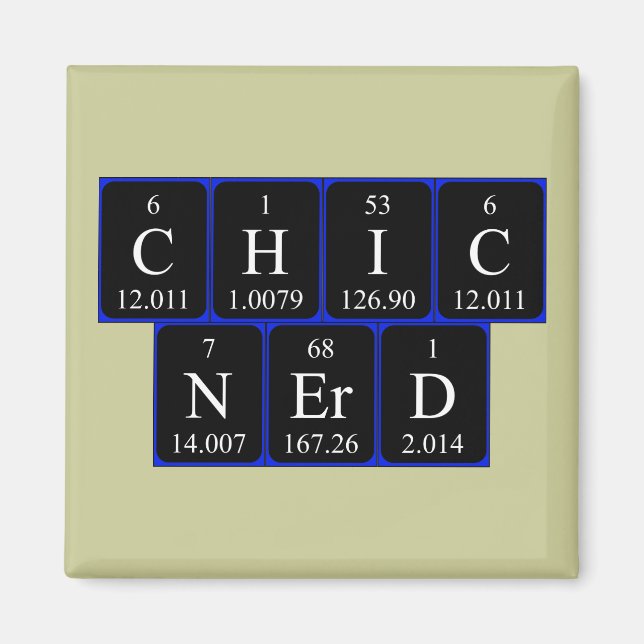 Íman ímã de frase de mesa periódica ChicNerd (Frente)