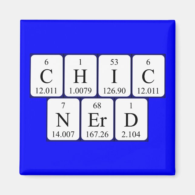 Íman ímã de frase de mesa periódica ChicNerd (Frente)