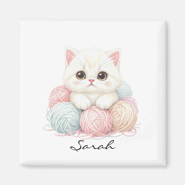 Íman Ímã de Gatinho de Tricô Personalizado (Frente)