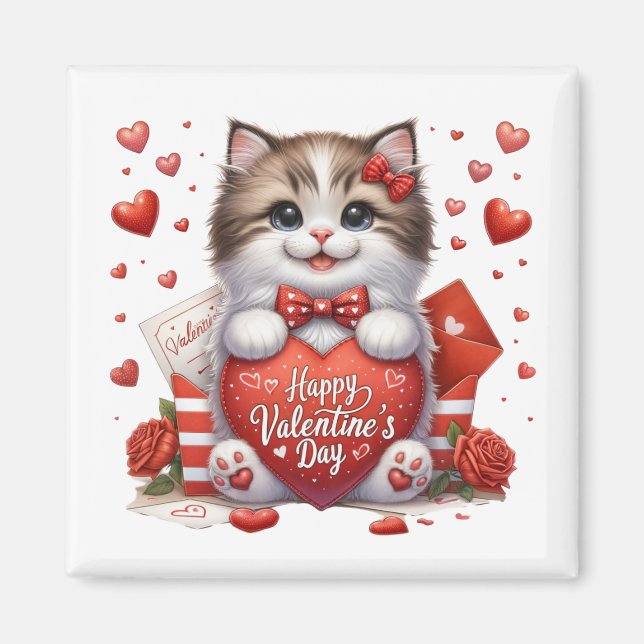 Íman Ímã de Gatinho do Dia dos Namorados   (Frente)