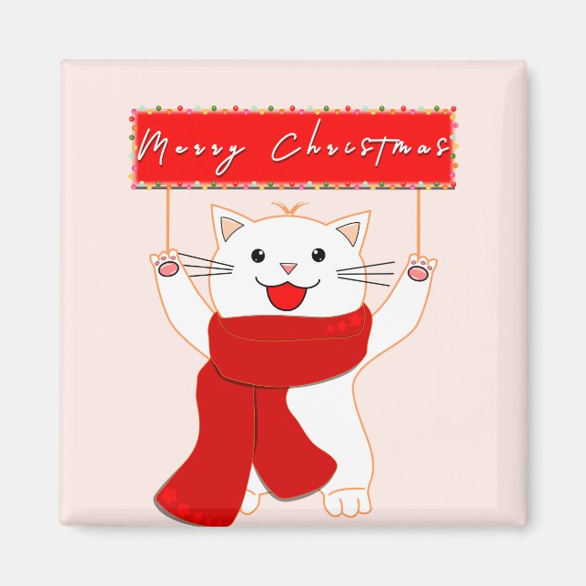 Íman Ímã de Gatinho Fofo | Feliz Natal (Frente)