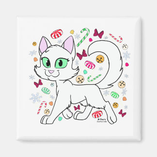 Íman Ímã de Gato de Natal (Branco)