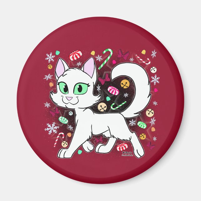 Íman Ímã de Gato de Natal (Vermelho) (Frente)