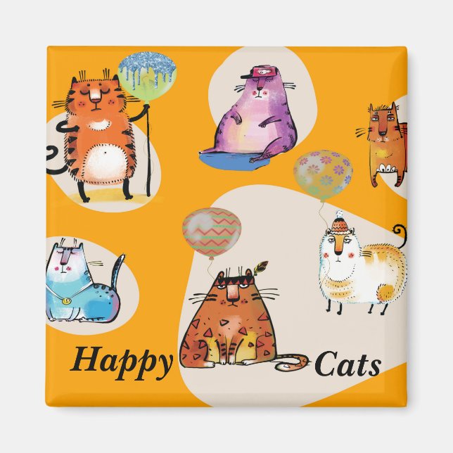 Íman Ímã de Gato Feliz Dourado (Frente)