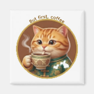 Íman Ímã de Gato Laranja Fofo Bebendo Chá Café