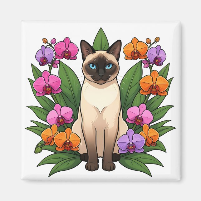 Íman ímã de gato siamês de flor exótica (Frente)