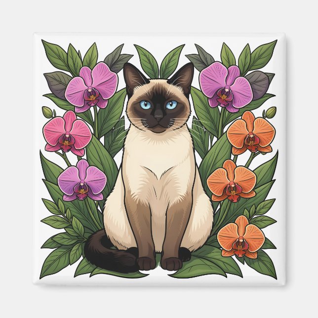Íman ímã de gato siamês floral (Frente)