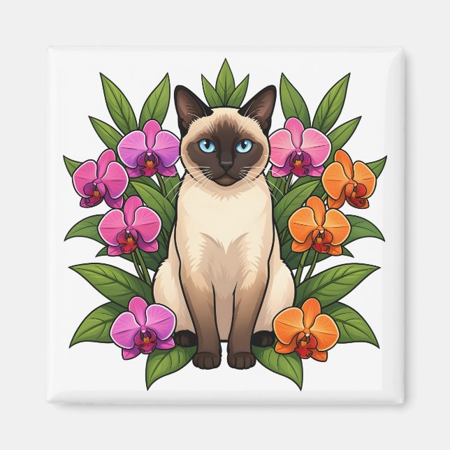 Íman ímã de gato siamês orquídea (Frente)