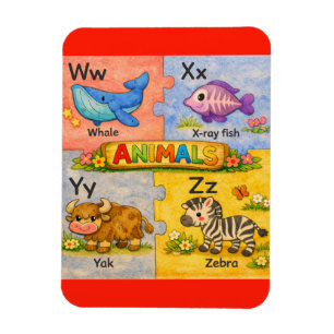 Íman Ímã de Geladeira Alfabeto Animal Pré-Escolar W-Z