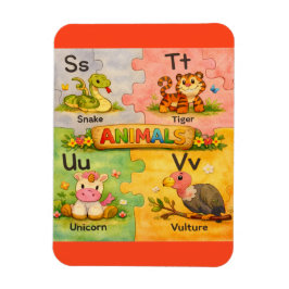 Íman Ímã de Geladeira Alfabeto Animal Pré-K S-V