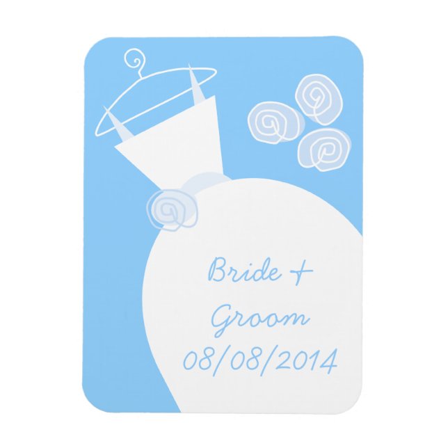 Íman Imã de geladeira Azul de Casamento 'Nomes e Data' (Vertical)