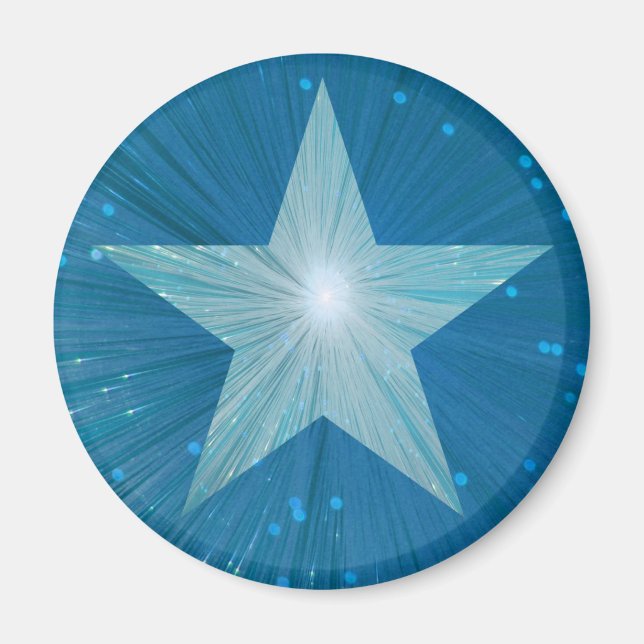 Íman Imã de geladeira azul-estrela redonda (Frente)
