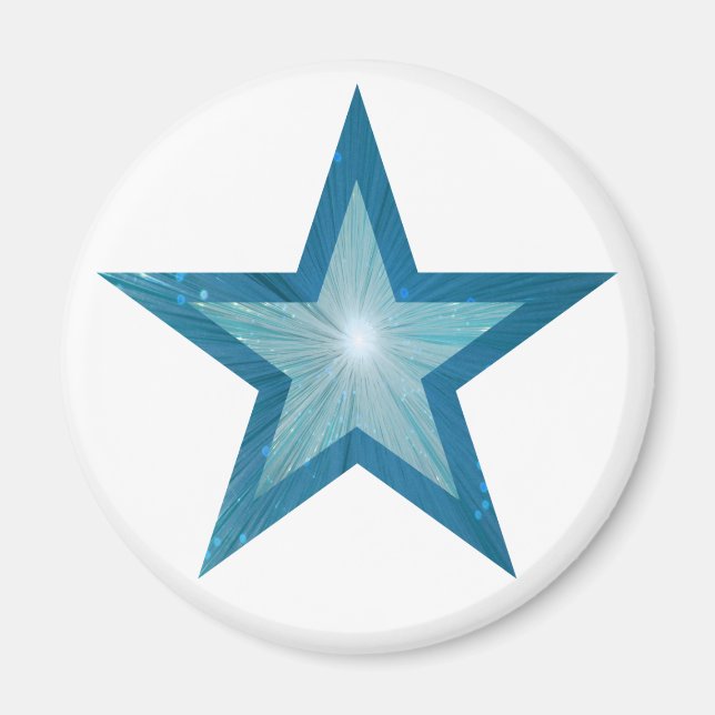Íman Imã de geladeira azul-estrela redonda branca (Frente)