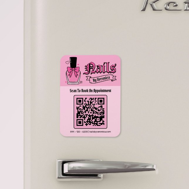 Íman Ímã de Geladeira Código QR Técnico de Unhas Pink G (Pink Gothic Nail Technician QR Code Fridge Magnet)