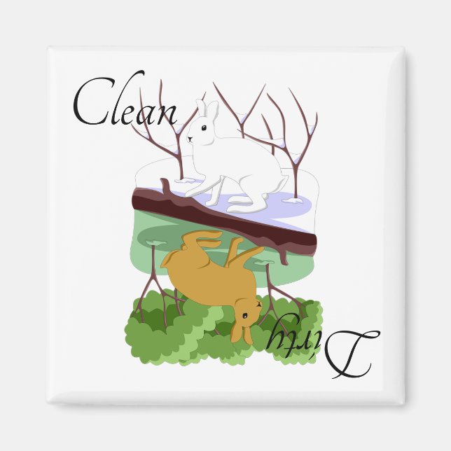 Íman Ímã de Geladeira Coelho Coelhinho Louça Suja Limpa (Frente)