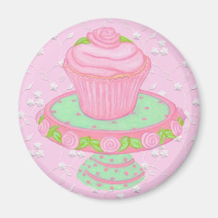 Íman Imã de geladeira cor-de-rosa bonito do cupcake
