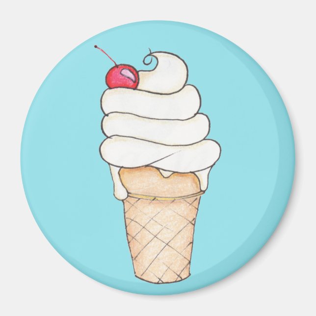 Íman Imã de geladeira de Cone de Sorvete ilustrada (Frente)