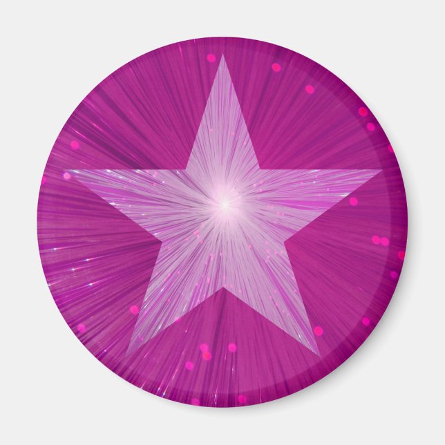 Íman Imã de geladeira de estrelas rosa redonda (Frente)