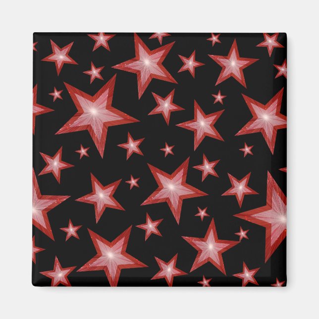 Íman Imã de geladeira de estrelas vermelhas preto (Frente)
