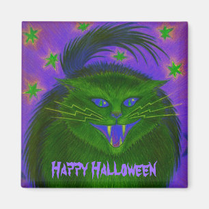 Íman imã de geladeira de Feliz Halloween de Gato Assus