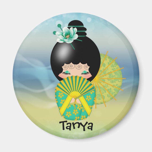 Íman Imã de geladeira de Ilustração da Boneca Kokeshi (Frente)