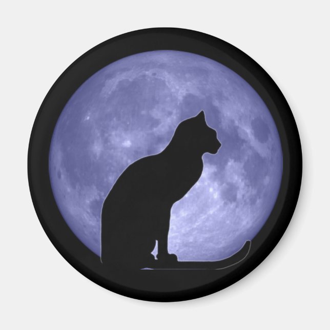 Íman Imã de geladeira de Lua Azul de Gato Preto (Frente)