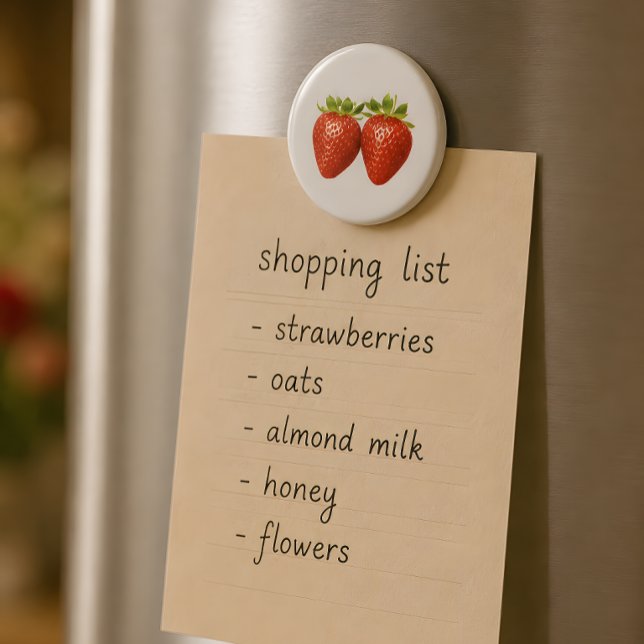Íman Ímã de Geladeira de Morango Fresco (Cute strawberry magnet for cozy kitchens and shopping lists.)