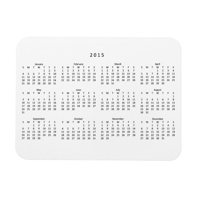 Íman imã de geladeira do Calendário 2015 (Horizontal)