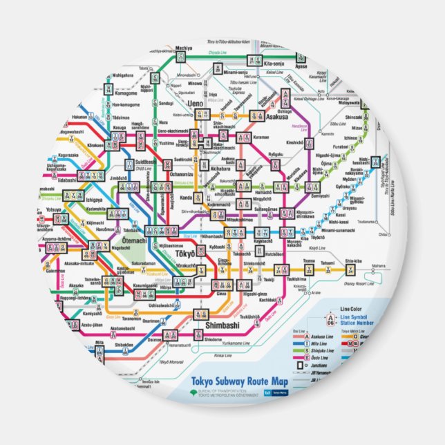 Íman Imã de geladeira do Mapa do Metrô de Tóquio (Frente)
