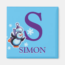 Íman Imã de geladeira inicial de pinguim do menino