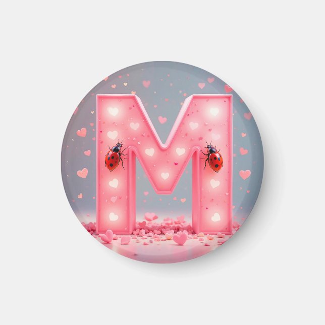 Íman Ímã de Geladeira Monograma Letra M Rosa Decorativo (Frente)