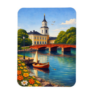 Íman Ímã de Geladeira Oulu Finlândia Arte de Viagem Vin