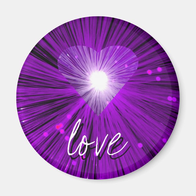 Íman Imã de geladeira redonda "amor" roxo do coração (Frente)