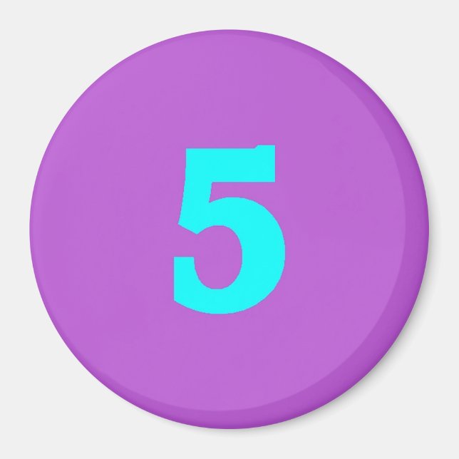 Íman Imã de geladeira redonda - Número 5 - Turquesa/Vio (Frente)
