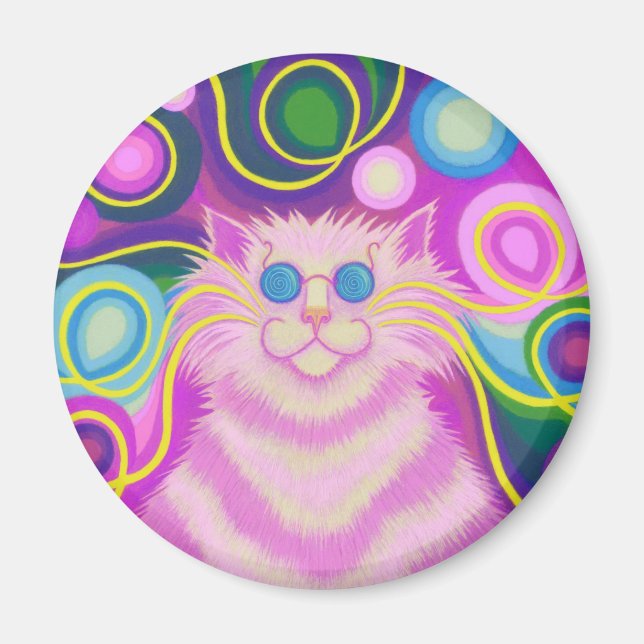 Íman Imã de geladeira rosa psy-delic-cat (Frente)