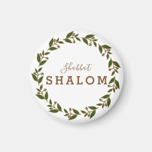 Íman Imã de geladeira Shabbat Shalom Green Brown Wreath