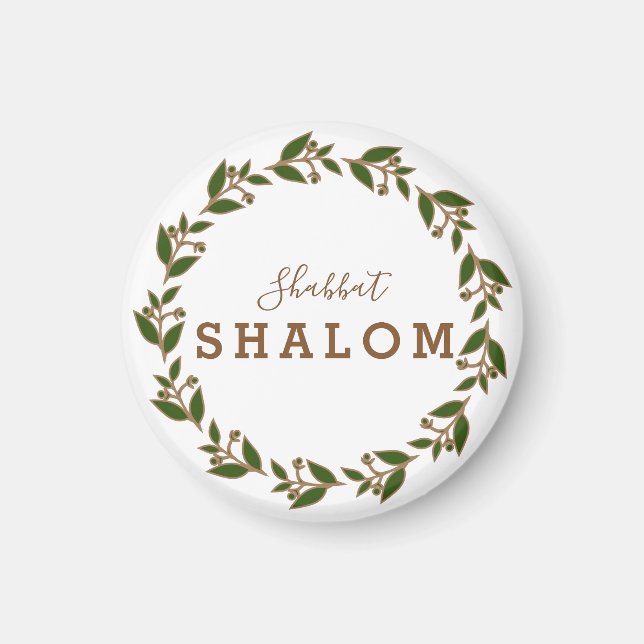 Íman Imã de geladeira Shabbat Shalom Green Brown Wreath (Frente)