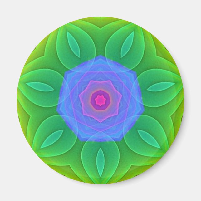 Íman Imã de geladeira verde azul Fractal Mandala (Frente)