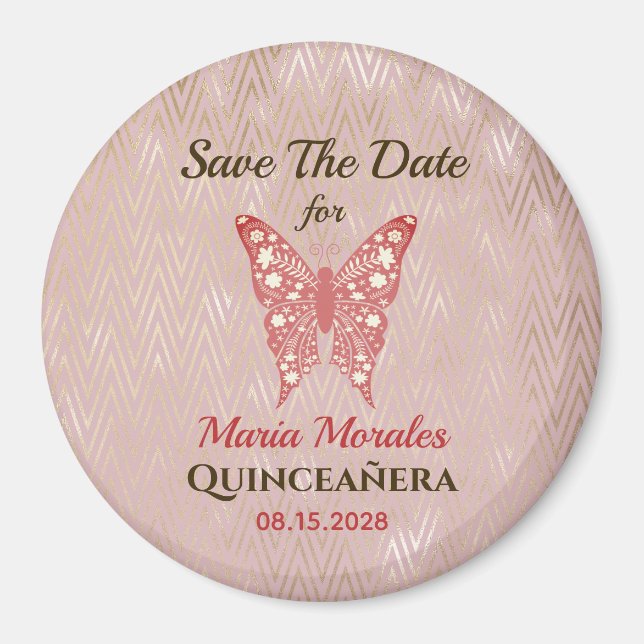 Íman Ímã de Glitter Rosa para Salvar a Data de Quincean (Frente)