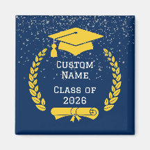 Ímã de Graduação Azul Escuro e Dourado Turma de 20
