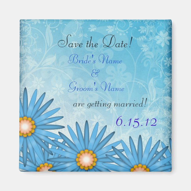 Íman Ímã de Ímã de Save the Date Alegre Flor Azul (Frente)