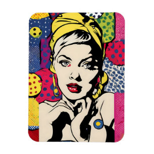 Íman Ímã de impressão de retrato de mulher em arte pop