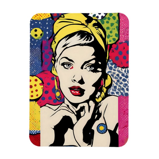 Íman Ímã de impressão de retrato de mulher em arte pop  (Vertical)
